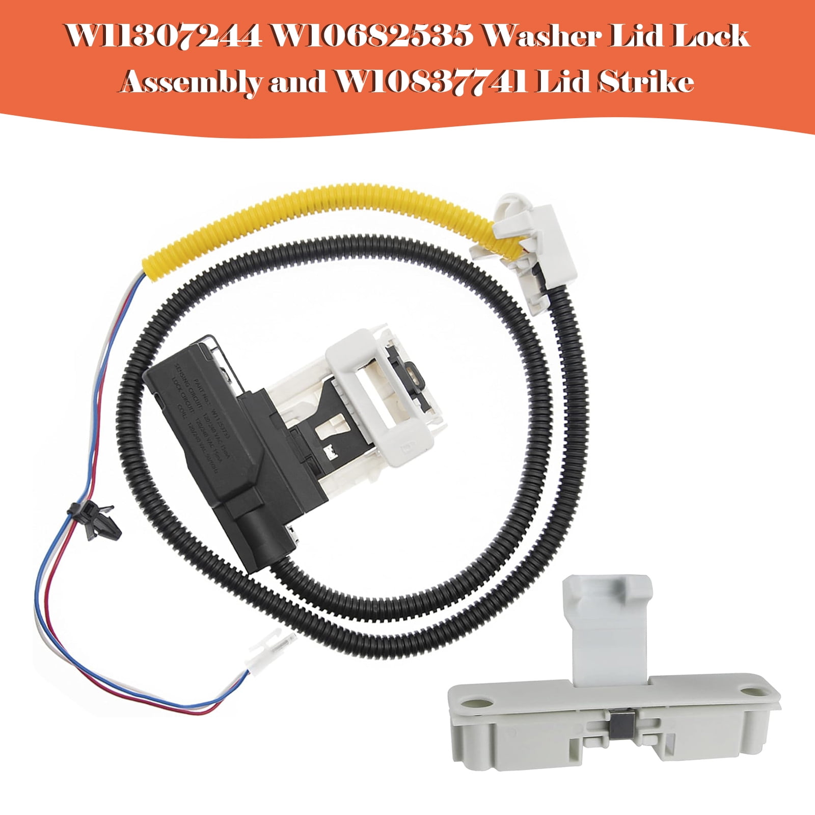 W11307244 W10682535 Washer Lid Lock Assembly and W10837741 Lid Strike for Maytag