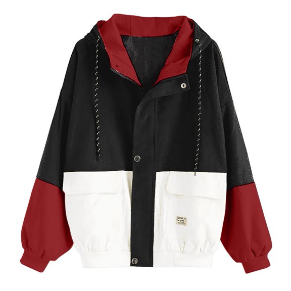 Patlollav Coats for Women,Women's Long Sleeve Corduroy Patchwork Oversize Jacket Windbreaker Coat Overcoat