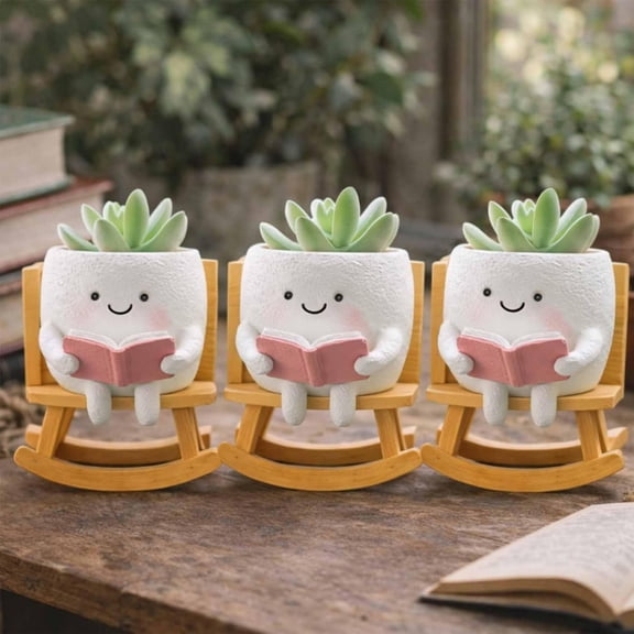 Desktop Rocking Chair Planter Pot - 2026 New Cement-Look Resin Mini Planter for Succulents, Unique Indoor Home Office Shelf Decor & Gift for Plant Lovers(3Pcs, B)