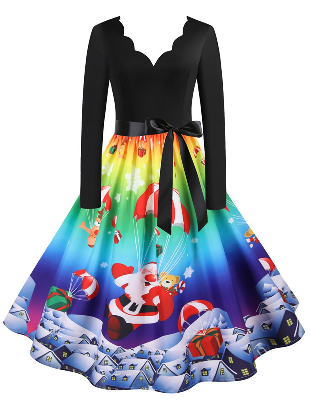 FASHIONWT Women's Christmas Dress Retro 
