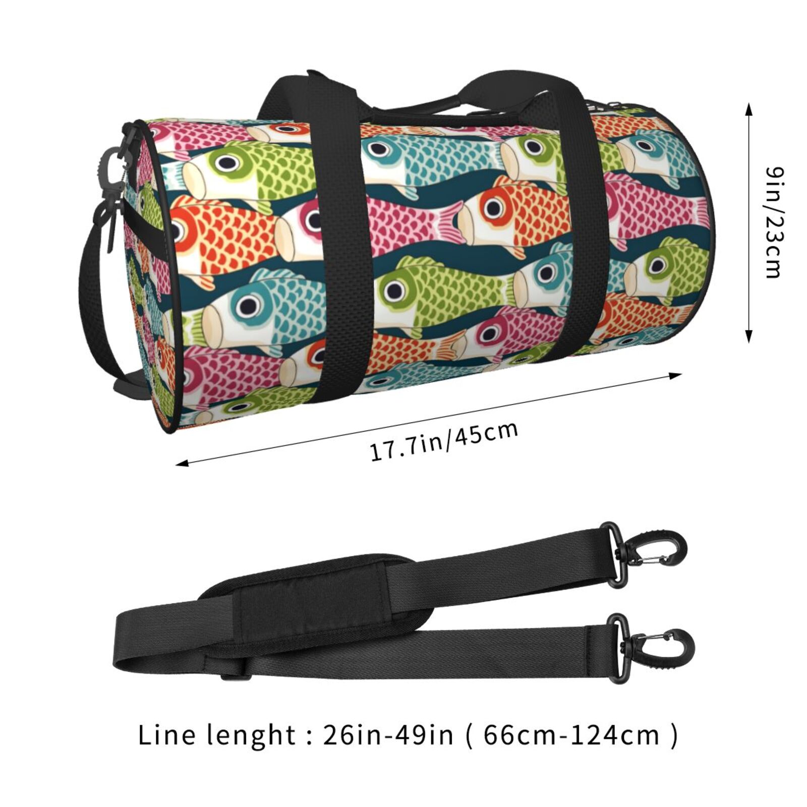 Vsdgher Lantern Koi Fish 45L Foldable Duffel Bag, Sports Gym Bag,Overnight Bag, Portable Weekender Bag for Airplanes