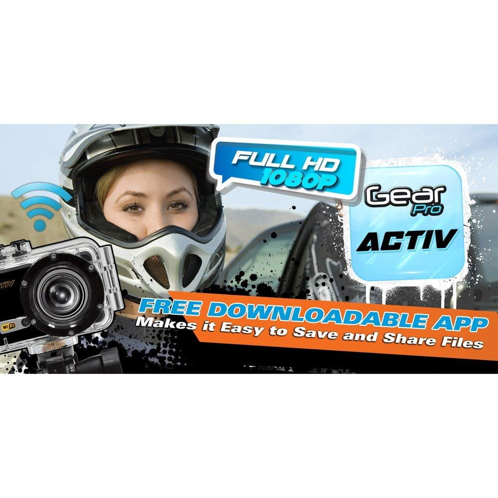 Gear Pro ACTIV Action Camera Hi Resolution Full 1080p HD Video 16 MegaPixel Images 3 Capturing Modes with Waterproof Case Built in WiFi and Helmet Camera Black