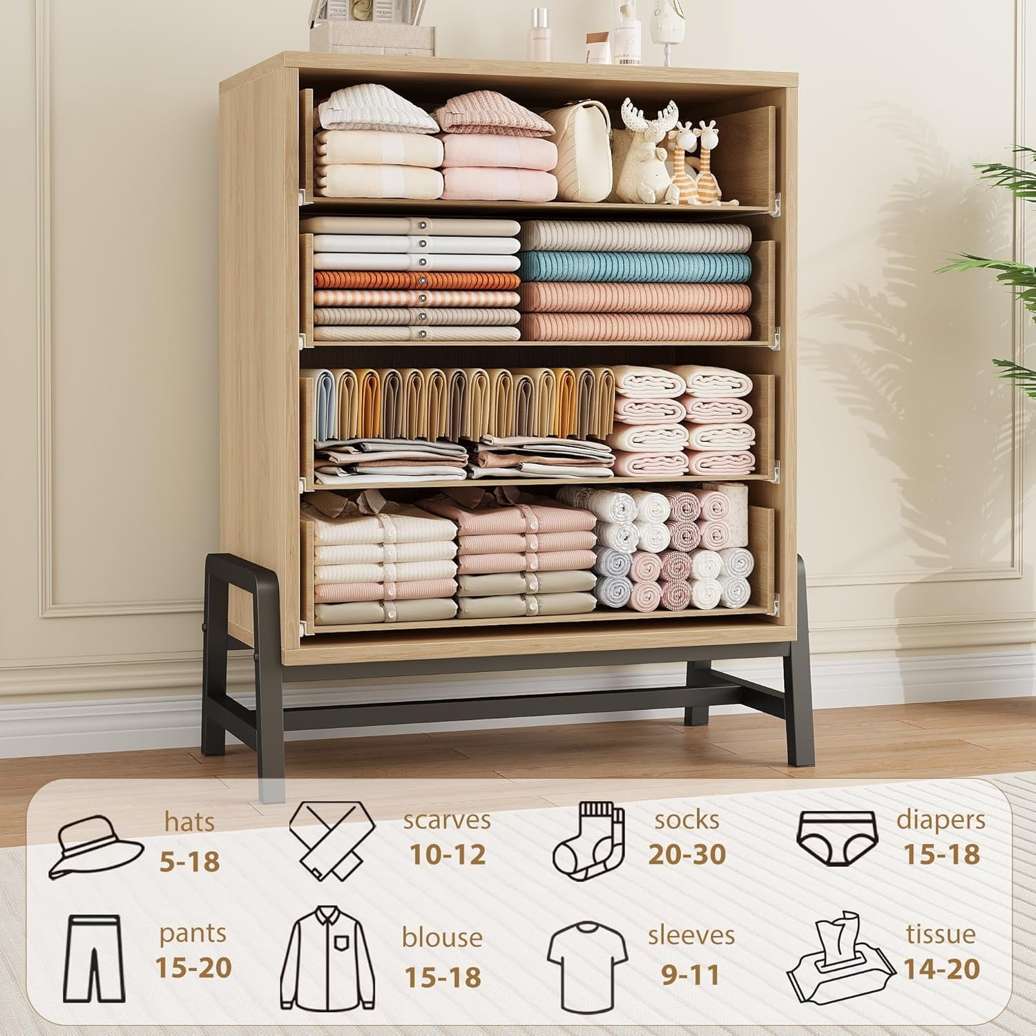 Hetoy 4 Dresser for Bedroom, 38.6" Tall Dresser, Tall Drawer Dresser with Storage Freestanding, Wooden Closet Dresser Storage Dresser Chest for Living Room, Bedroom, Entryway, Natural Oak