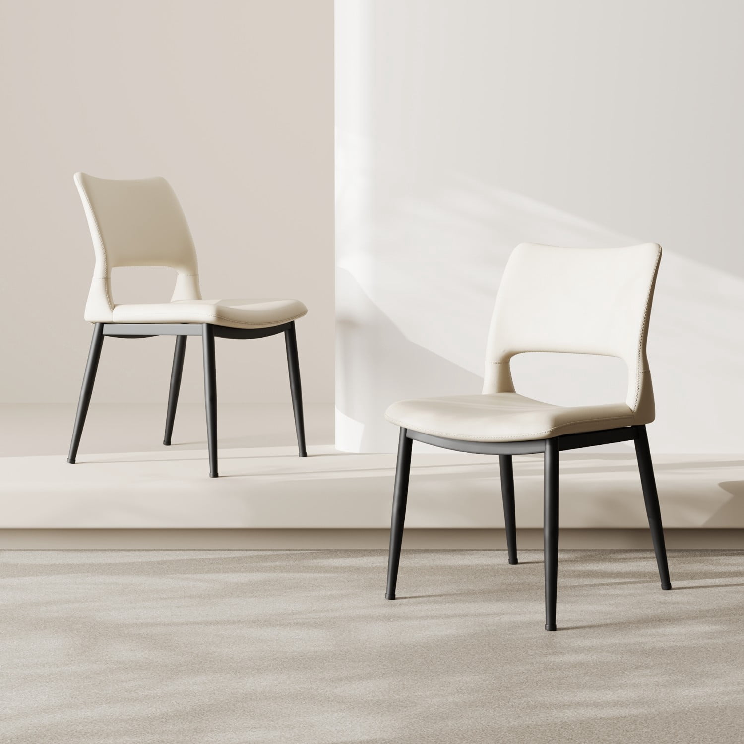 Modern Minimalist White PU Leather Dining Chairs Set of 2 Upholstered Kitchen Chairs with Metal Legs Ergonomic Backrest for Dining Room Restaurant Office