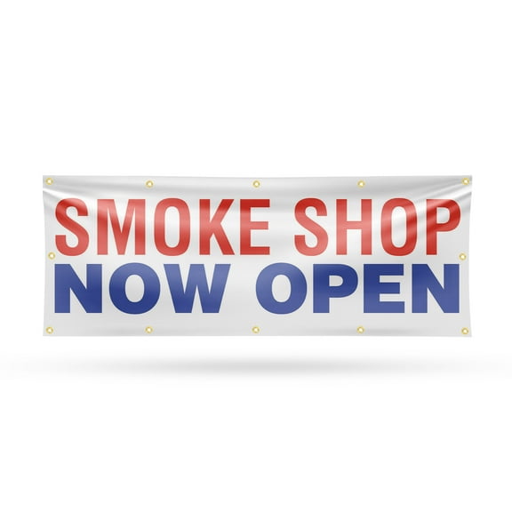 Smoke Shop Now Open Banner Sign 48 Inch x 120 Inch | 13 oz Vinyl with Metal Grommets | Heavy-Duty Single-Sided Outdoor Durable Printed High-Quality Weatherproof | Made in the USA