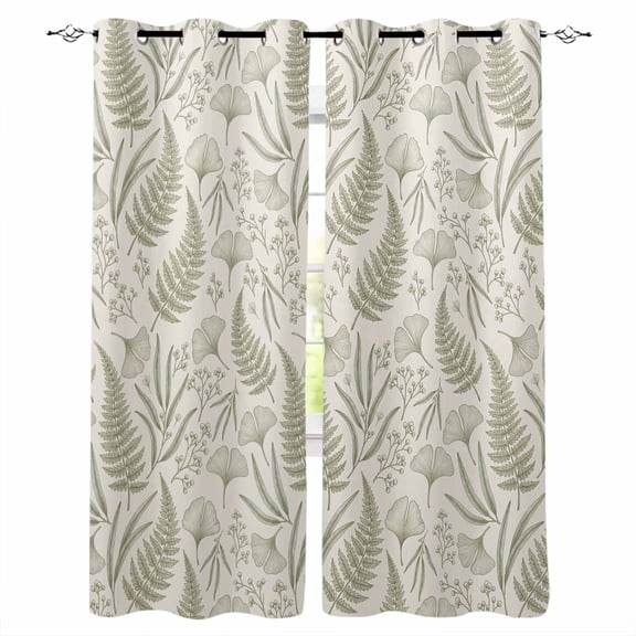 Botanical Green Blackout Curtains for Bedroom/Living Room, Thermal Insulated Kitchen Curtains, Farmhouse Vintage Country Plant on Linen Grommet Darkening Window Treatment Drapes 27.5"x39"x2