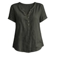 thumbnail image 5 of QUNYINEY Summer Womens Short Sleeve Tops Cotton Linen V Neck T-Shirts Solid Button Loose Fit Pullover Casual Tops, 5 of 6