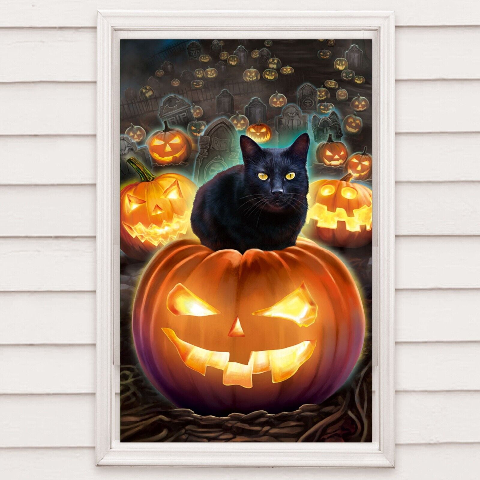 Halloween window cover scary pumpkins with black cats 30" x 48" party