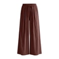 thumbnail image 4 of Cagogo Women's Cotton Linen Plus Size Wide Leg Pants Elastic Waist Casual Loose Long Trousers with Pockets Summer Beach Vacation Flowy Palazzo, Brown 4XL, 4 of 6
