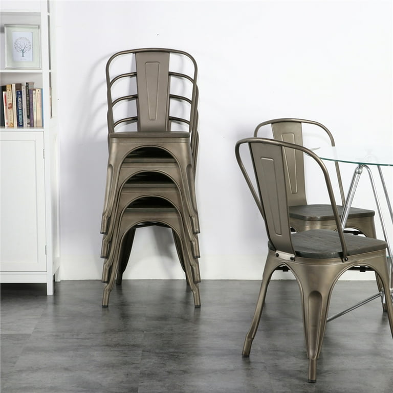 Yaheetech 4pc Indoor Metal & Fir Wood Chairs, Stackable Yaheetech 4pc Indoor Metal & Fir Wood Chairs, Stackable