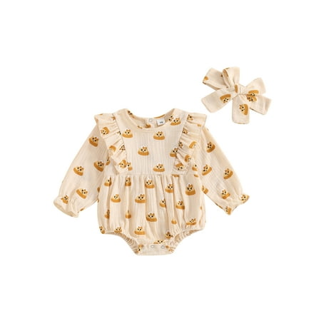 

Wilcliar Baby Girls 2Pcs Halloween Outfits Long Sleeve Candy Print Romper with Headband Set