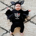 thumbnail image 4 of IBTOM CASTLE Newborn Baby Bat Costume Halloween Cosplay Cloak Romper with Wings Ears Hoodie My First Halloween Outfit for Boy Girl 0-6 Months Black Skull Heart, 4 of 7