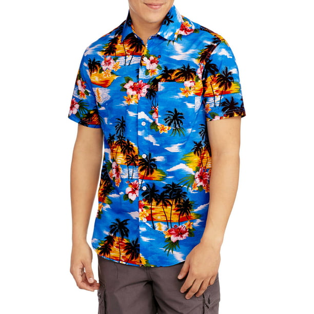 GENERIC BRAND - Hawaiian Print Men's Printed Short Sleeve Woven Shirt ...