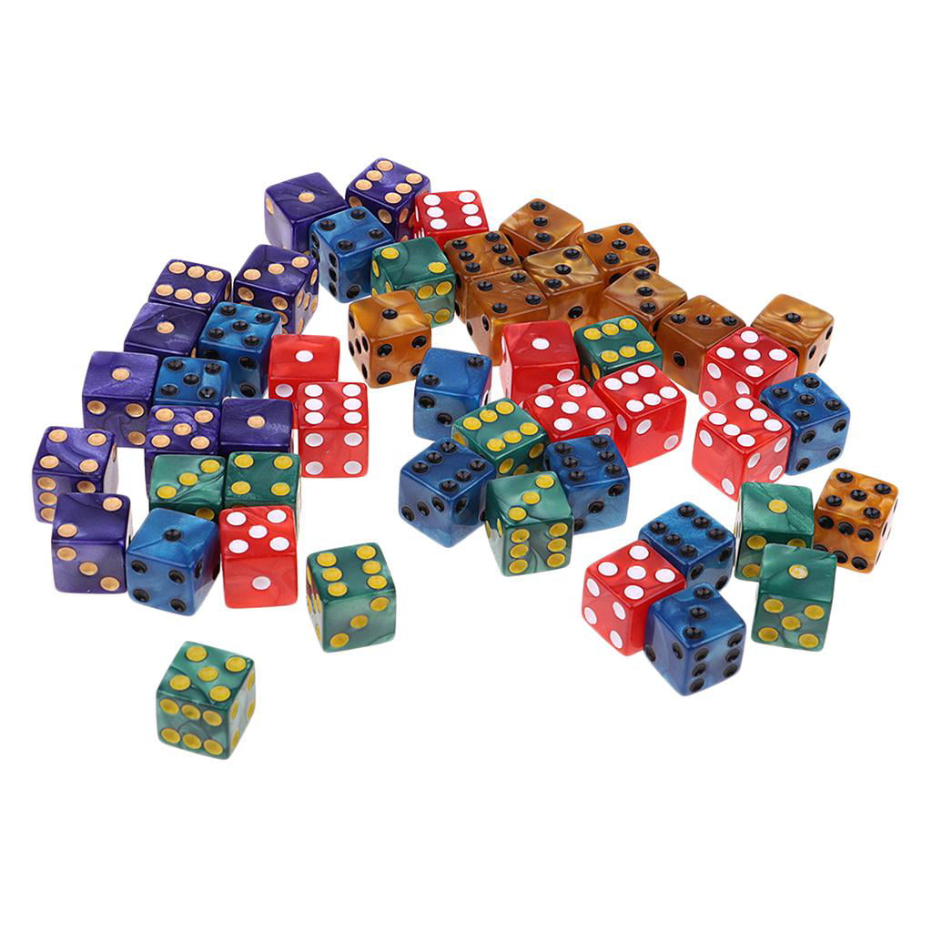 50Pcs 16mm D6 Six Sided Dice W Bag 5 Colors for TRPG MTG DND Funny Game Accs 