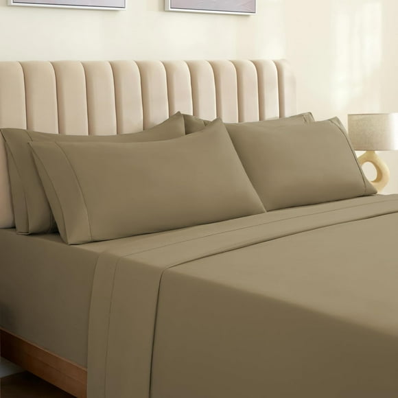 ERDS-LuxClub 4 PC Sheet Set Bed Sheets Deep Pockets 18" Wrinkle Free Sheets Machine Washable Hotel Bedding Silky Soft - Taupe Twin XL