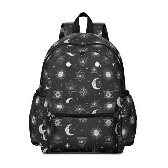 Sun and Eye Gothic Pattern Cute School Backpack with Padded Back and Adjustable Shoulder Straps 13.4"x11"x4.7"