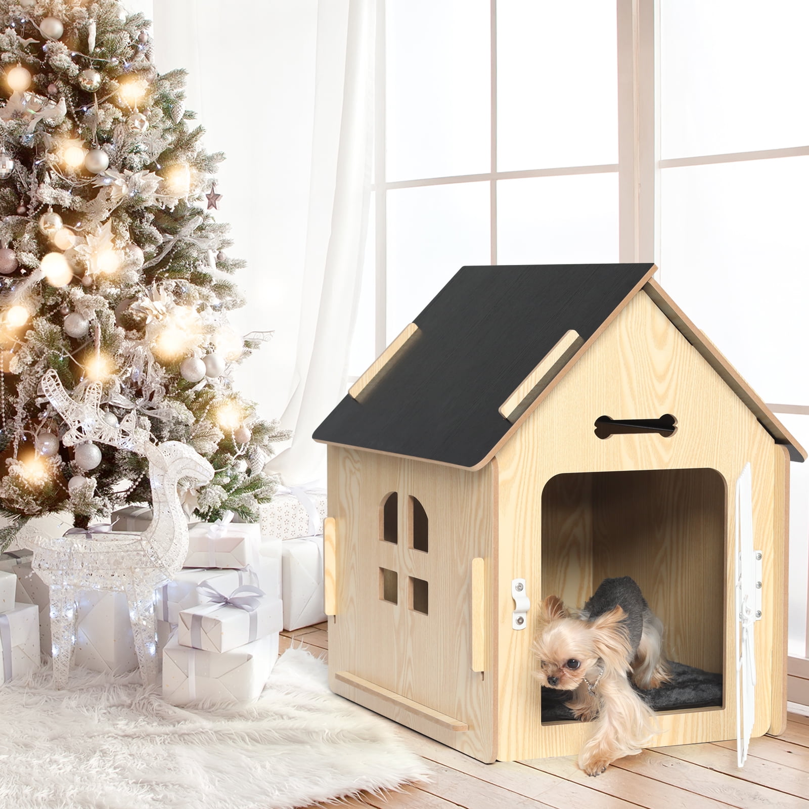 RYPetmia Dog House for Small Dogs Wooden Pet House with Door and Roof Indoor and Outdoor Breathable Dog Crate for Small Medium Dog Cat Dog Kennel Grey