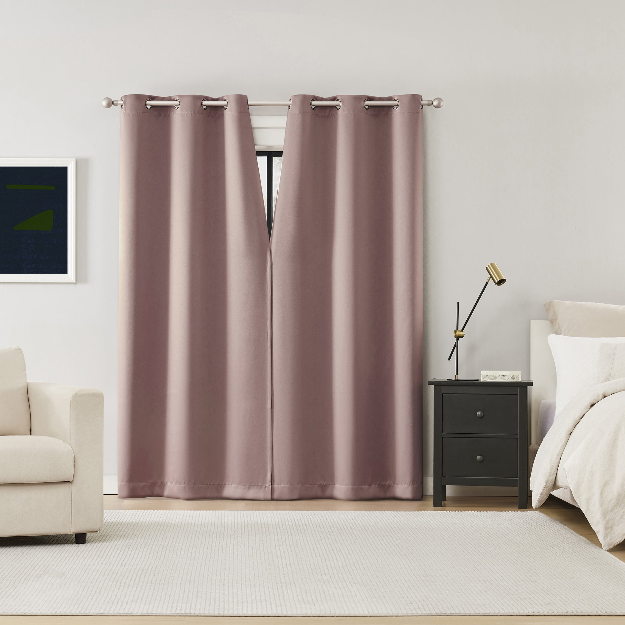 Sun Zero Graham 2-pack Magnetic Closure 100% Blackout Grommet Curtain Panel Pair, 40"W x 84"L, Mauve
