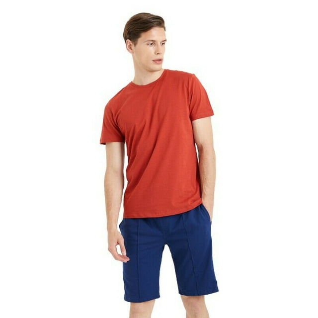 Men's Bermuda Shorts for Gym Wear Soft Causal Plain Jersey Drawstring & Pockets (L, Navy)