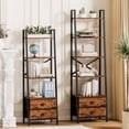 thumbnail image 6 of Rustic Brown 5-Tier Leaning Ladder Shelf With 2 Drawers Narrow Storage Bookcase For Bedroom Living Room Office, 6 of 8