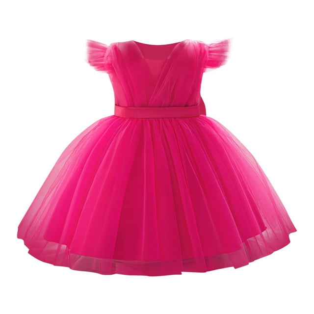 Toddler Mesh Tutu Dresses Ruffle Sleeve Multi-layer Tulle Flower Wedding Birthday Summer Baby Girls Dress 6M-3Y