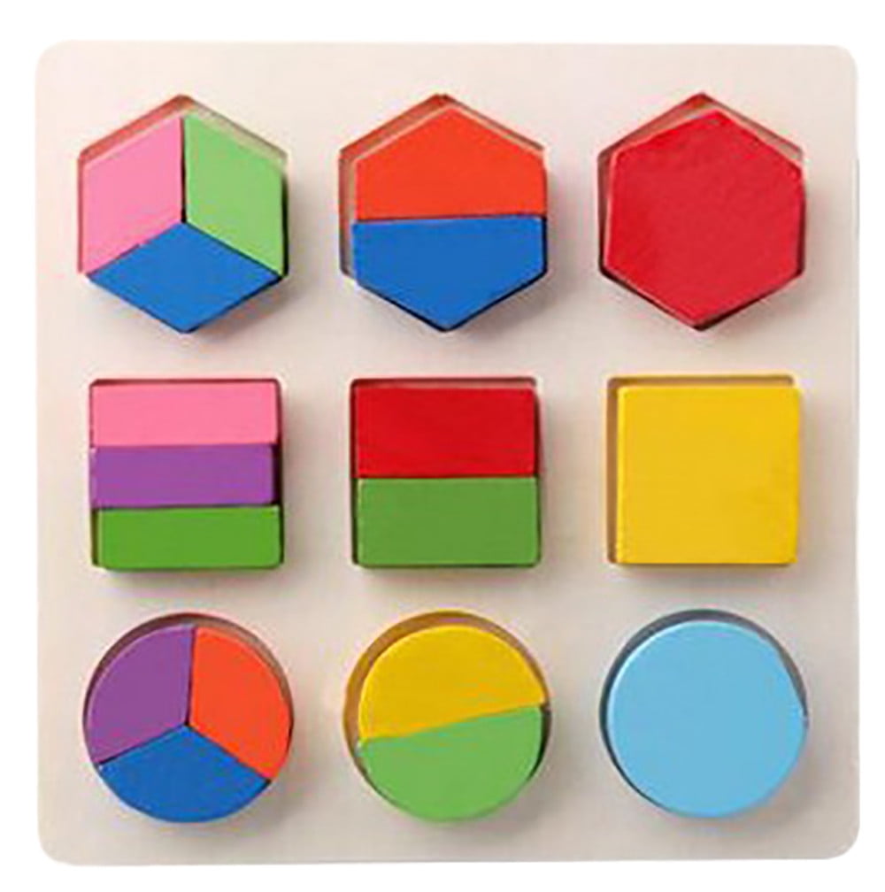 Baby Wooden Geometry Building Blocks Puzzle Early Learning Educational Toy LC 