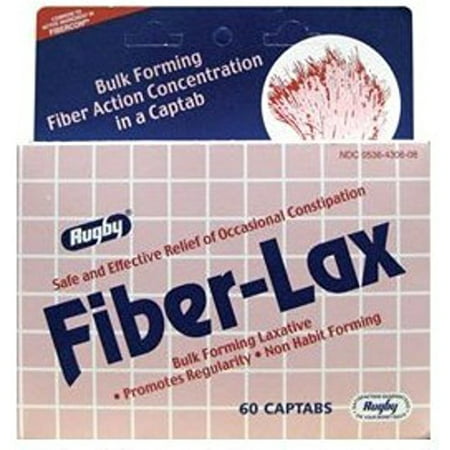 2 Pack Rugby Fiber-Lax 625 mg Tablets, Bulk-Forming Laxative, 60 Count