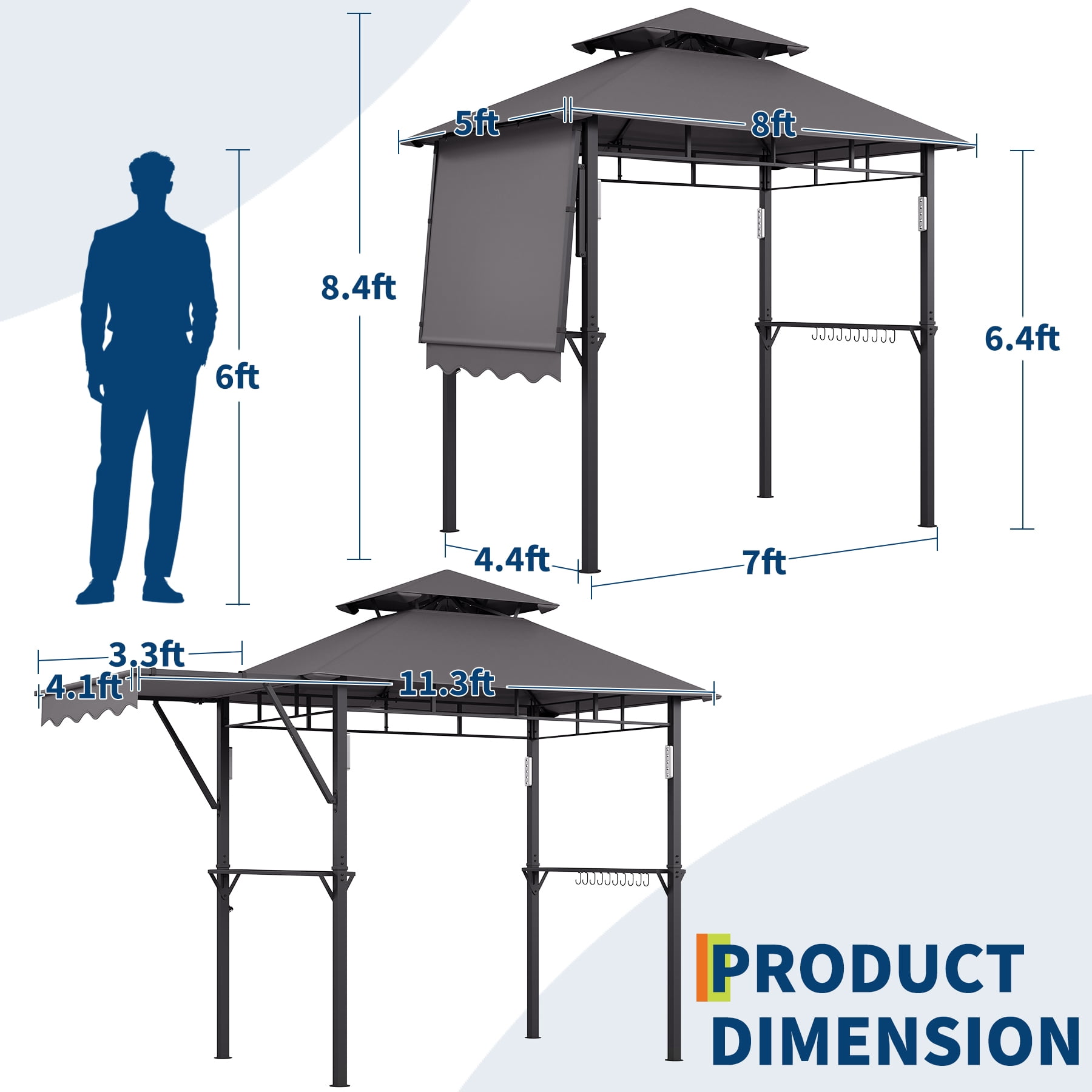 SOLLED Grill Gazebo with Canopy, 10x10 FT Outdoor BBQ Shelter with Mosquito Netting, Patio Canopy for Backyard Garden Cooking,Gray