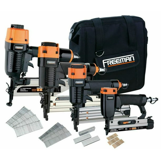 Freeman P4FNCB Pneumatic Finishing Nailer and Stapler Kit with Bag and Fasteners (4Piece