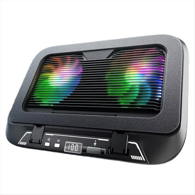 Enfriador para Portátil V21 de 14 cm con Dos Ventiladores, de 14 A 17,3 Pulgadas, con Iluminación Ajustable y Plegable, con Ventilador y Luz LED.