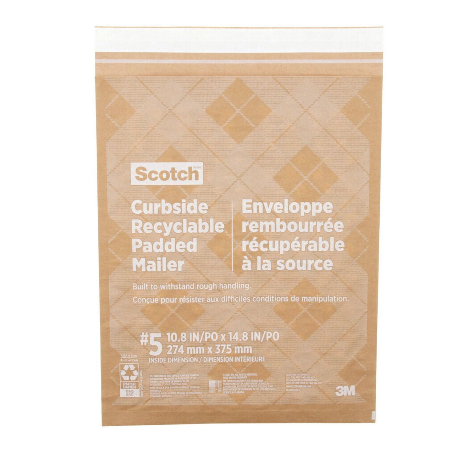 Scotch™ Curbside Recyclable Padded Mailer CR-5-1-20, 10.5 in x 14.75 in (266 mm x 374 mm), Size 5