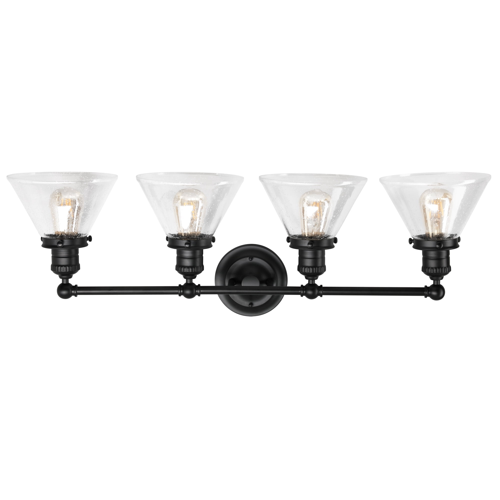 Corwin 4-Light Black Vanity Light with Seeded Glass Shades, Dimmable, Up/Down Mount, 34.9 in L x 8.3 in D x 11.1 in H