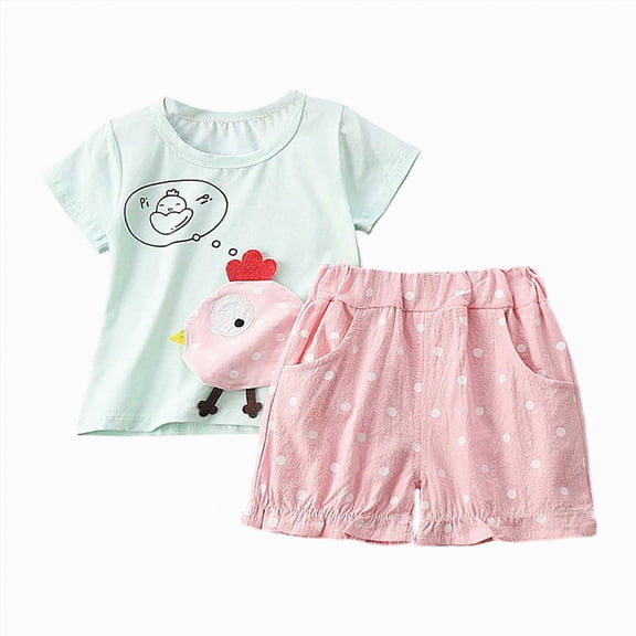 Hessimy Toddler Baby Girl Summer Clothes Letter Graphic Short Sleeve Shirt T-Shirt Tops Casual Shorts Outfit Set,Statement Tee(Mint Green,18-24 Months)