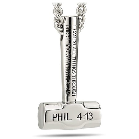 Men's Stainless Sledgehammer Pendant Necklace-Phil 4:13 by Shields of Strength