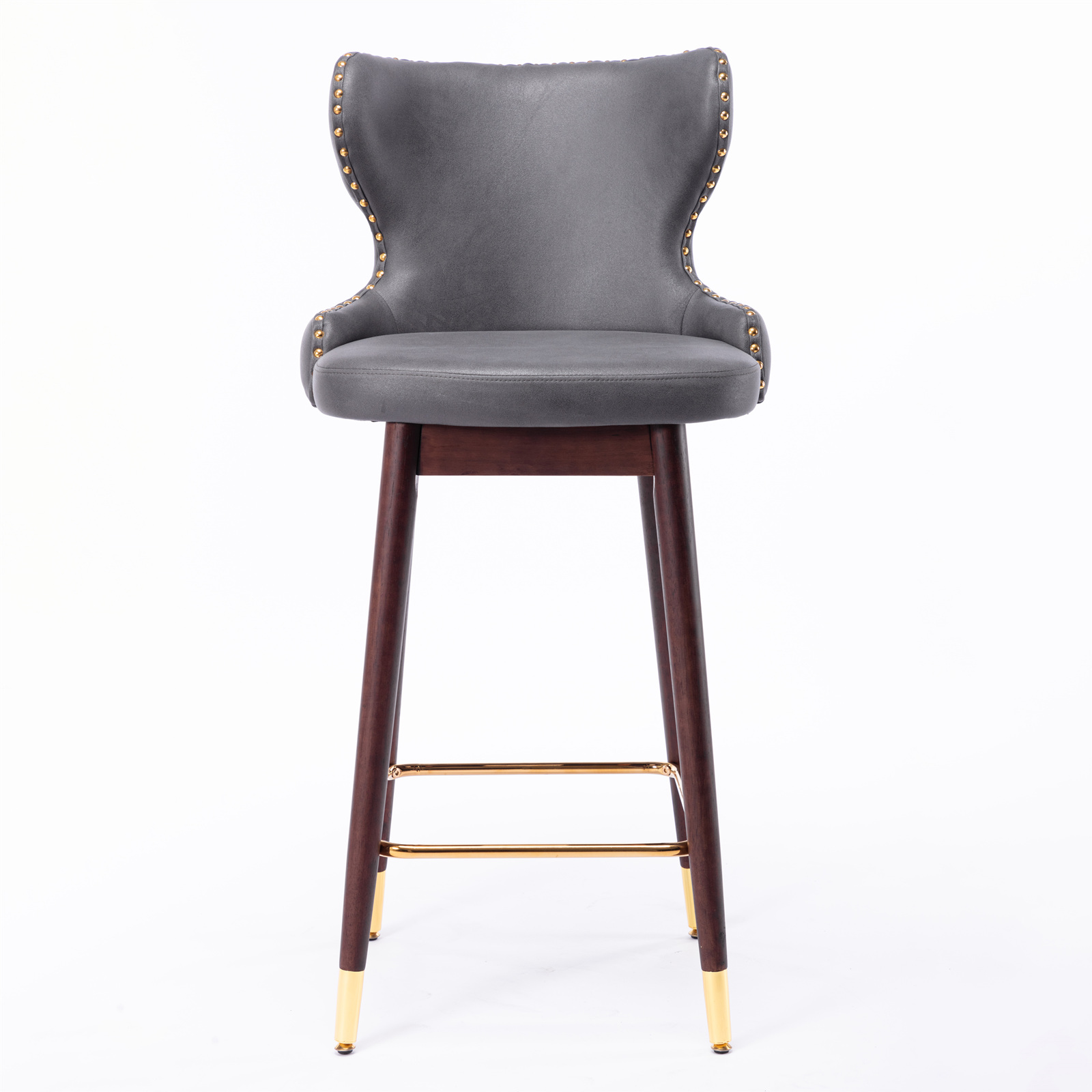 Yardi Yard Modern Leathaire Set of 2 Bar Stools with Back, 29.9" Tufted Gold Nailhead Trim Counter Height Stools for Pub Kitchen, Dark Gray