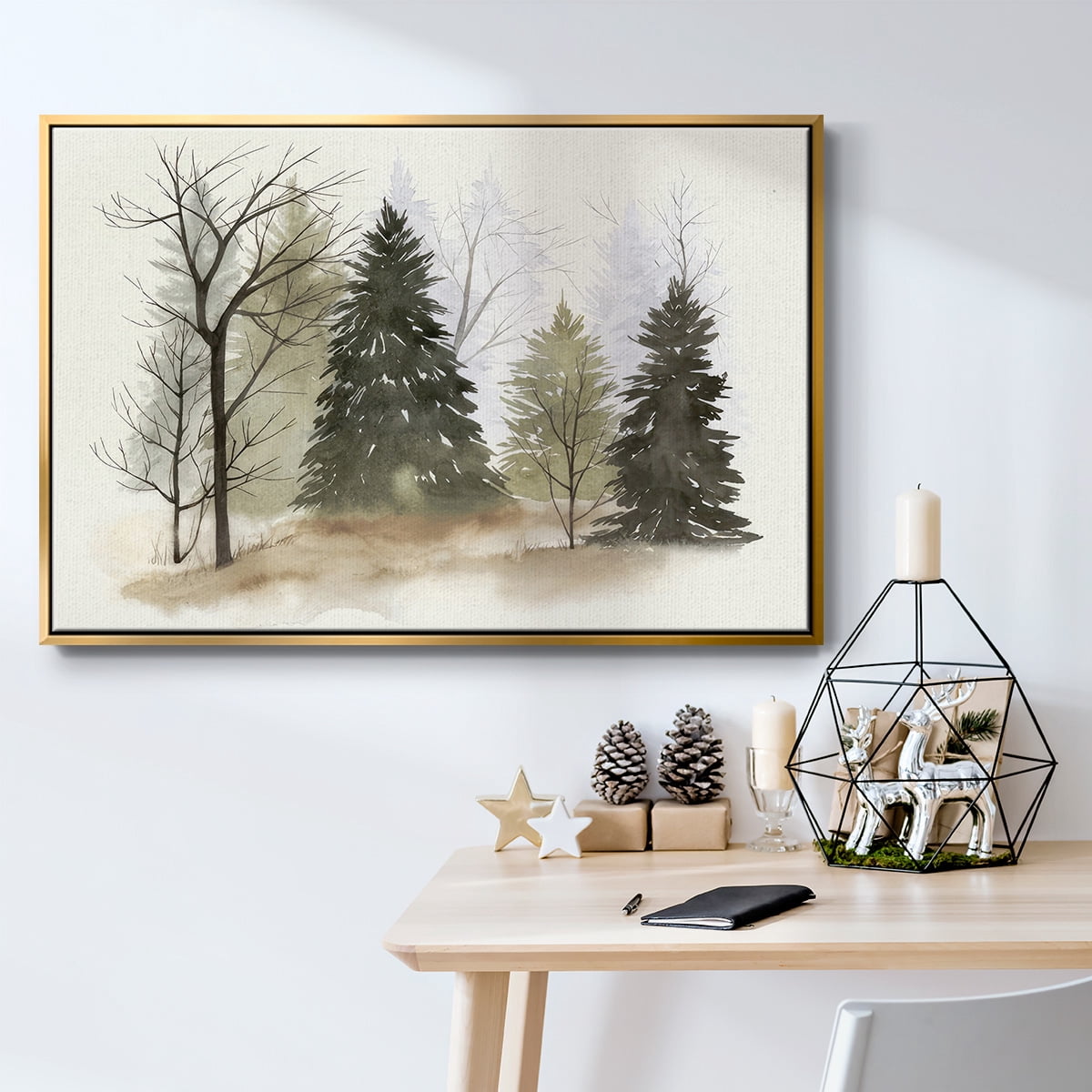 In the Mist II - Framed Gallery Wrapped Holiday Canvas - 27 x 41 - Gold Frame