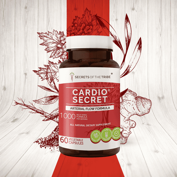 Secrets of the Tribe Cardio Secret Capsules Dietary Supplement, Natural Herb Blend, Made from Hawthorn, Green tea, Olive, White Willow, Ginger, Parsley 60 Count