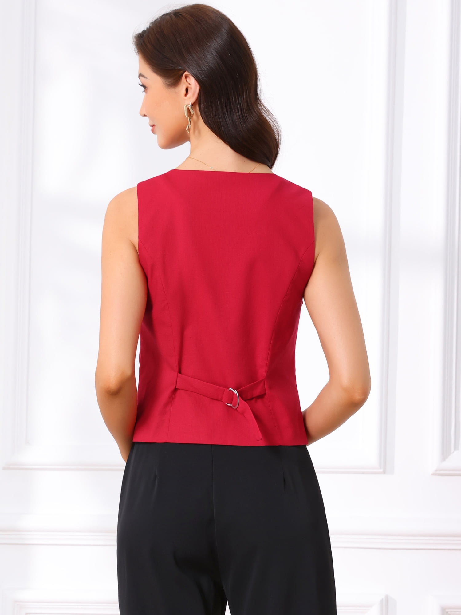 DARING DIVA Women's Waistcoat V Neck Crop Top Summer Vest L Deep Red