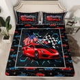 thumbnail image 2 of Homewish Red Sport Car Twin Sheet Sets 3pcs for Kids Children Teens,USA Flag Twin Fitted Sheet Microfiber,Geometric Plaid Honeycomb Breathable Flat Sheet,Lightweight Room Decor, 2 of 7