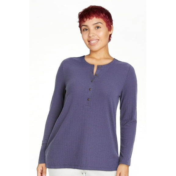 GH Bass Womens Textured Henley Top Blue X-Large