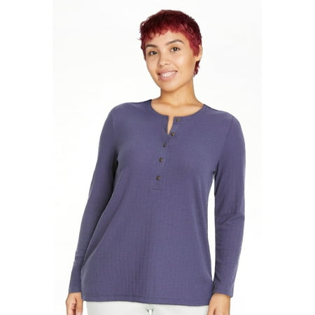 GH Bass Womens Textured Henley Top Blue XX-Large