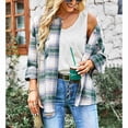 thumbnail image 2 of Long Sleeve Plaid Coat Lapel Button Down Simple Stylish Women Casual Coat for Daily Life Shopping Vacation Dating Green S, 2 of 6