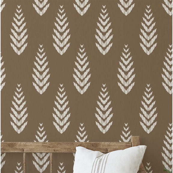 S4Sassy Peel & Stick Vinyl Wallpaper, Ikat Leaf Print Wall Paper Contact Paper Waterproof - Brown, 25"x120", Removable Asian Style Covering for in Bedrooms & Living Areas, Renter Spaces, Cabinets