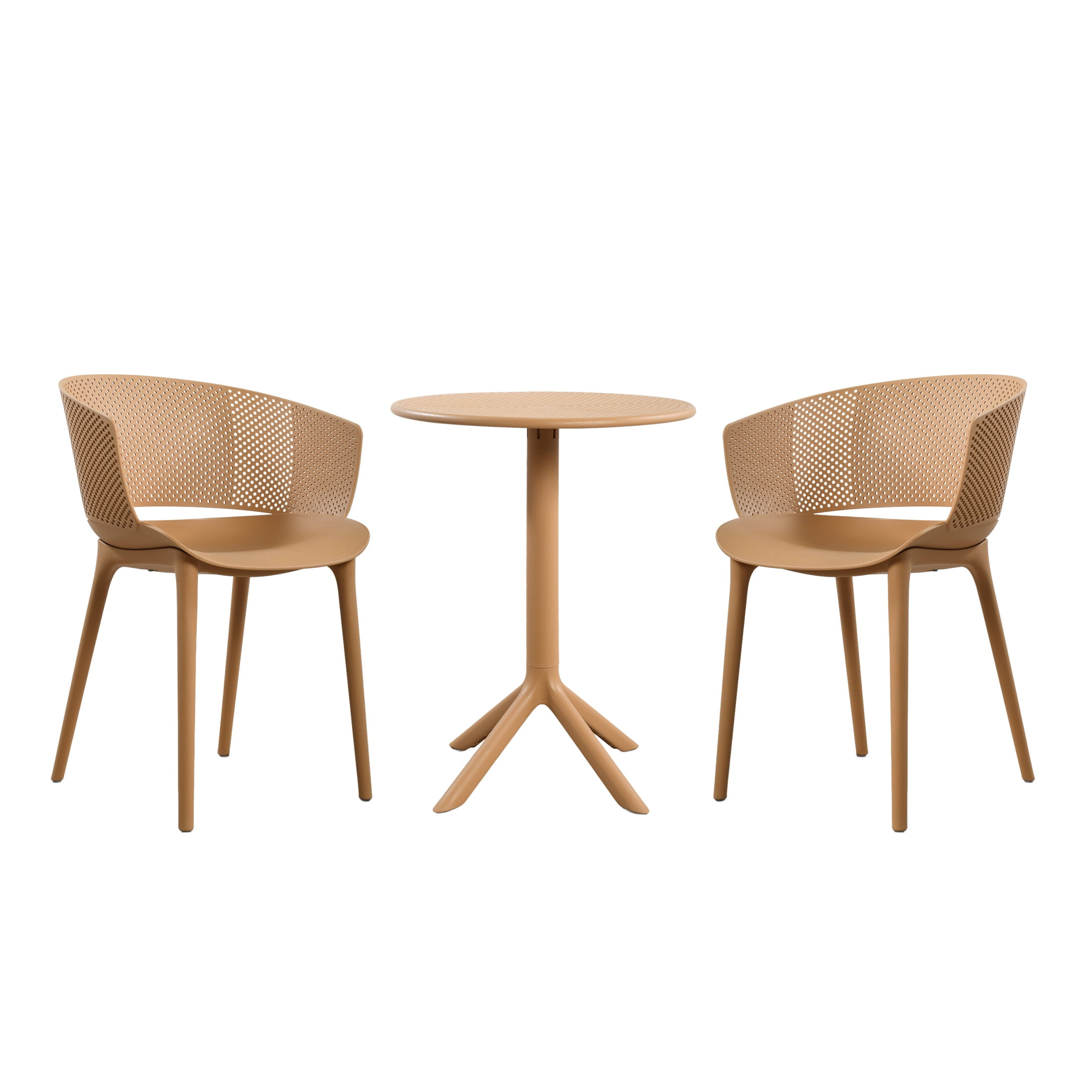 Christopher Knight Home 3-Piece Outdoor Bistro Set, Plastic Table and Round Back Chairs, Brown Yellow