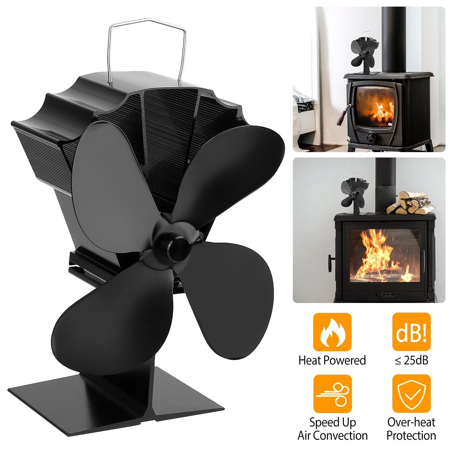 Heat Powered Stove Fan Aluminum Silent Eco Fan For Wood Log Burner