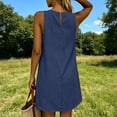 thumbnail image 4 of Women's Gingham Plaid Sleeveless Mini Dress Solid Crewneck Loose Tunic Dress Lightweight Sundress Lounge Vacation Short Dress Navy, 4 of 9