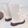 thumbnail image 4 of Mid Calf Combat Boots for Girls Waterproof Leather Winter Warm Lace up Side Zipper High Top Booties Sweet Pearl Bow Princess Dress Boots 1 Big Kid White, 4 of 6