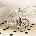 thumbnail image 6 of Glass Rolling Bar Cart, Rolling Serving Cart with 3-Tier Shelf, Directional Wheels & Universal Wheels, Mobile Wine Tea Serving Cart for Hotel, Club & Home, 6 of 7
