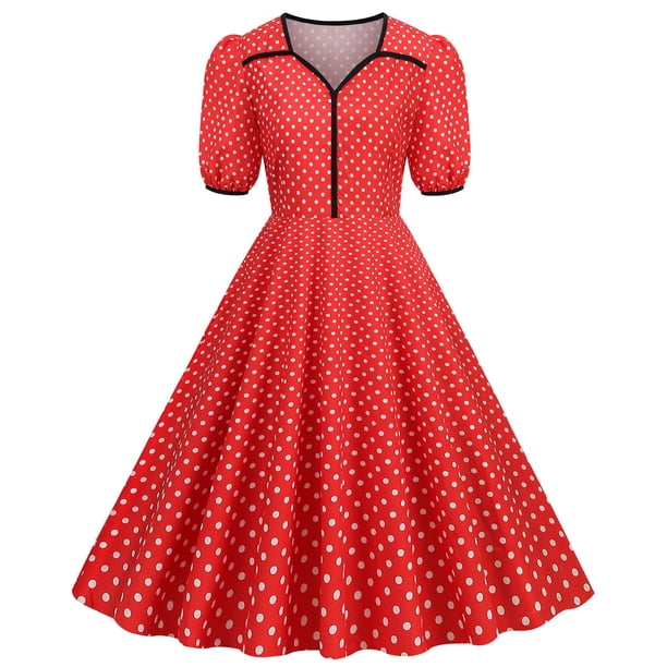 WILLBEST Vestidos para Mujer Verano Vestido Informal de Lunares de Manga Corta de Los Años 50 para Fiesta de Noche y Graduación Vestidos para Mujer Grande