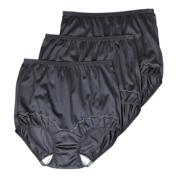 Dixie Belle Women's Underwear Nylon Brief High Waist Scallop Trim 3-Pack 719 (US, Numeric, 10, Regular, Regular, Black)